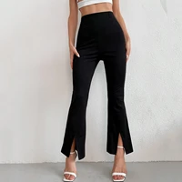 2022 summer new fashion european and american style women flared pants high waist and thin front slit casual pants boutique