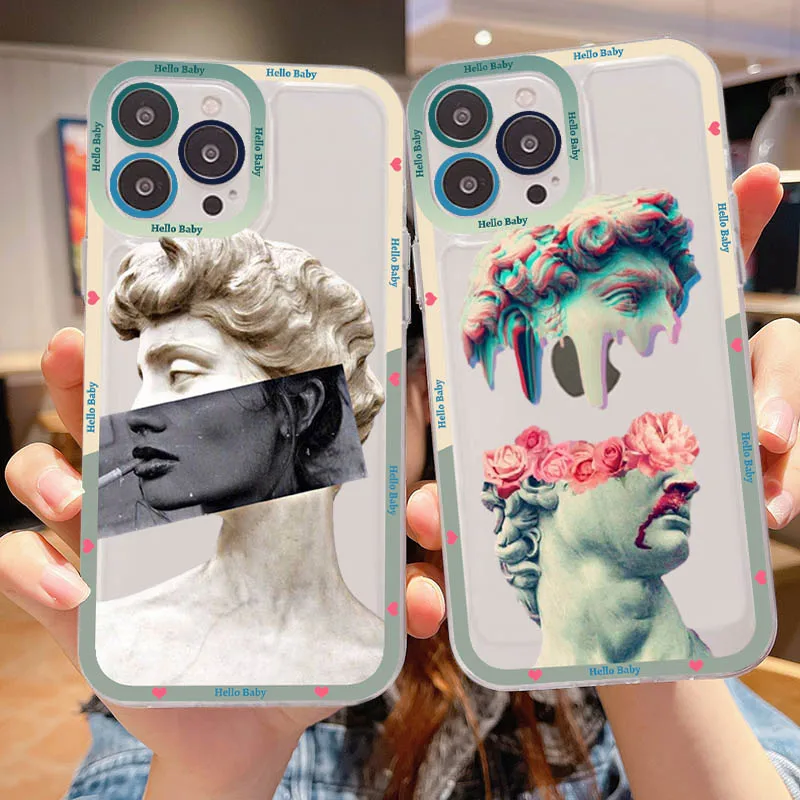 

David Statue Phone Case For IPhone 14 13 12 11 Pro Max Mini X Xs XR 6 7 8 Plus SE 2020 Transparent Case
