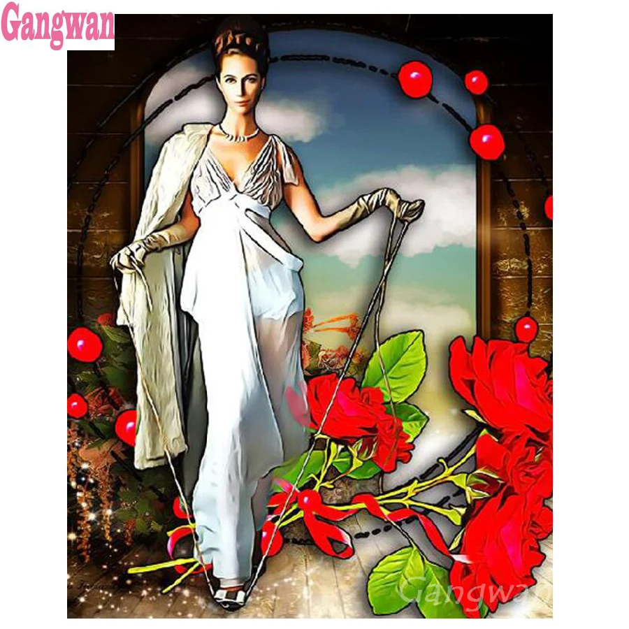 Emeroidery искусственная Цветочная красота женщина вышивка крестиком Алмазная