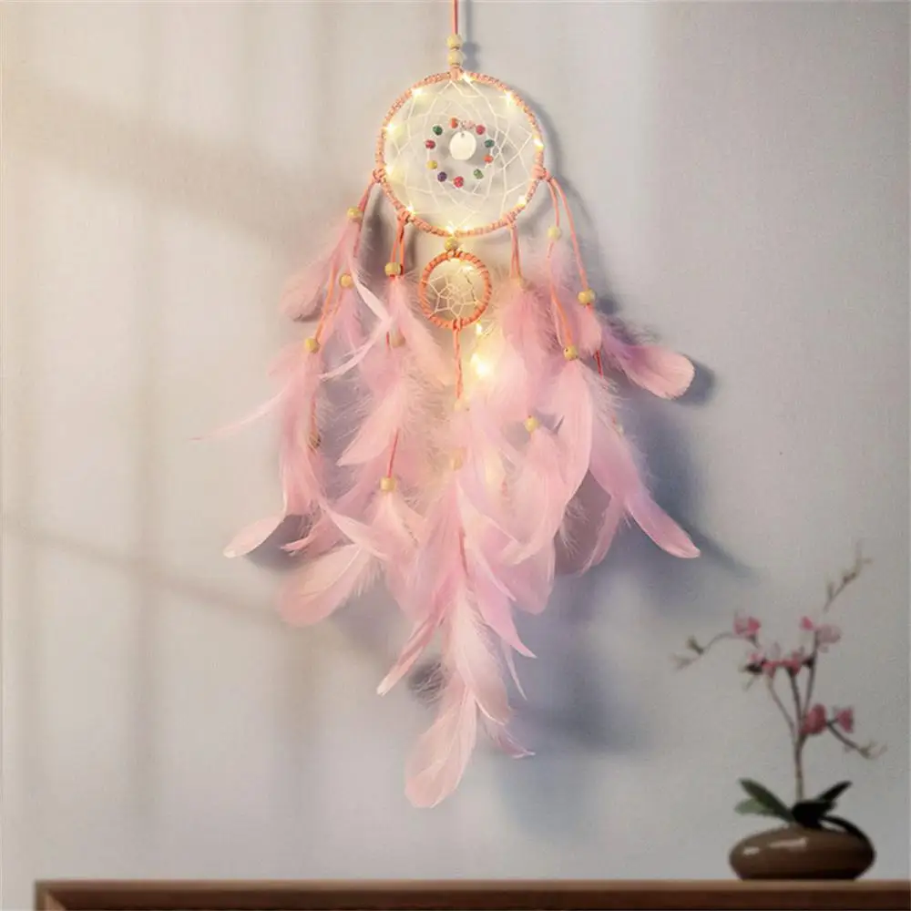 

Girl Heart Dream Catcher Wind Chimes Colorful Diy Feather Wind Bells Handmade Wall Hanging Ornaments Gift For Room Decorations