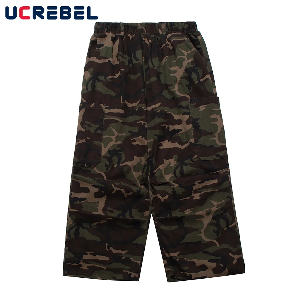 

Брюки мужские камуфляжные с карманами, повседневные свободные прямые штаны, уличная одежда, брюки с эластичным поясом и завязкой на подоле