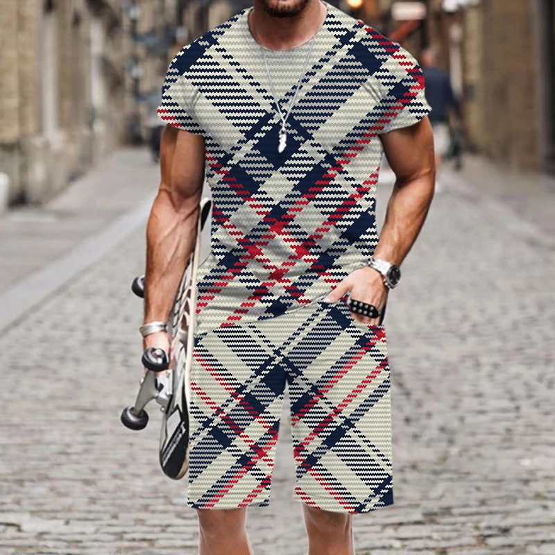 

Retro Plaid Stripe Collection Men's Suit Men's Summer Clothes 2022 New Man / Woman Women's Tracksuit Harajuku Hip Hop T Shirts