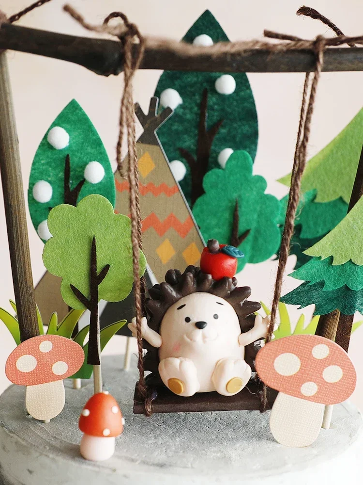 

Hedgehog Swing Cake Decoration Jungle Wild Forest Animals Woodland CupCake Decoration Cake Topper Birthday Party Gift