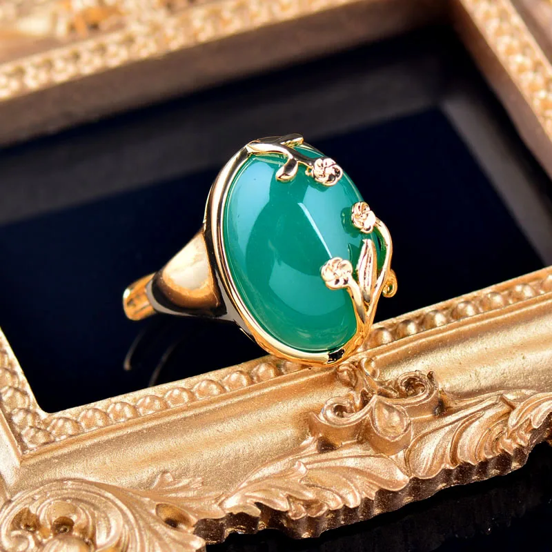 

LEEKER Vintage Red Green Black Oval Stone Gold Color Flower Rings For Women Fashion Jewelry 2022 New Arrival accessories 636 LK6