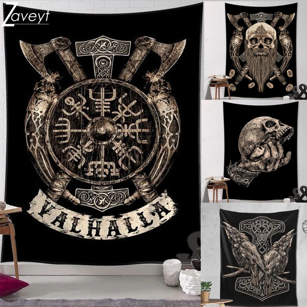 

Gobelin Viking Tapestry Retro Cross Axe Valhalla Mystical Symbol Tapestry Wall Hanging Mediterranean Style Hippe Tapestries Dorm