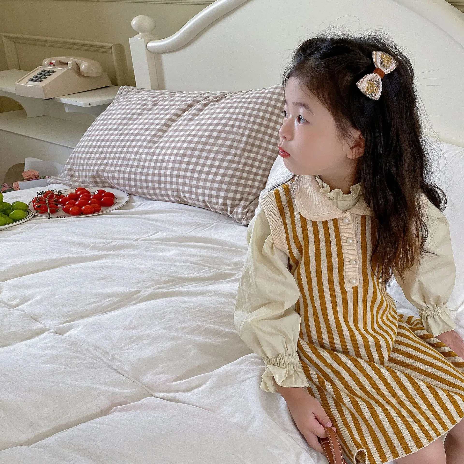 

2023 весенние платья-комбинезоны трапециевидного силуэта, пуловер длиной выше колена, мягкий хлопковый пуловер в полоску, Уникальный удобный детский для девочек