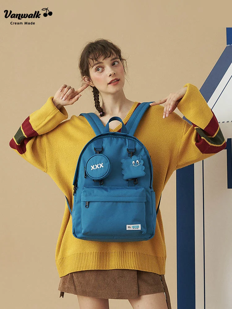 

Women's Running Backpack Solid Color High School Student Schoolbag Style Campus Backpack Korean Travel Bag