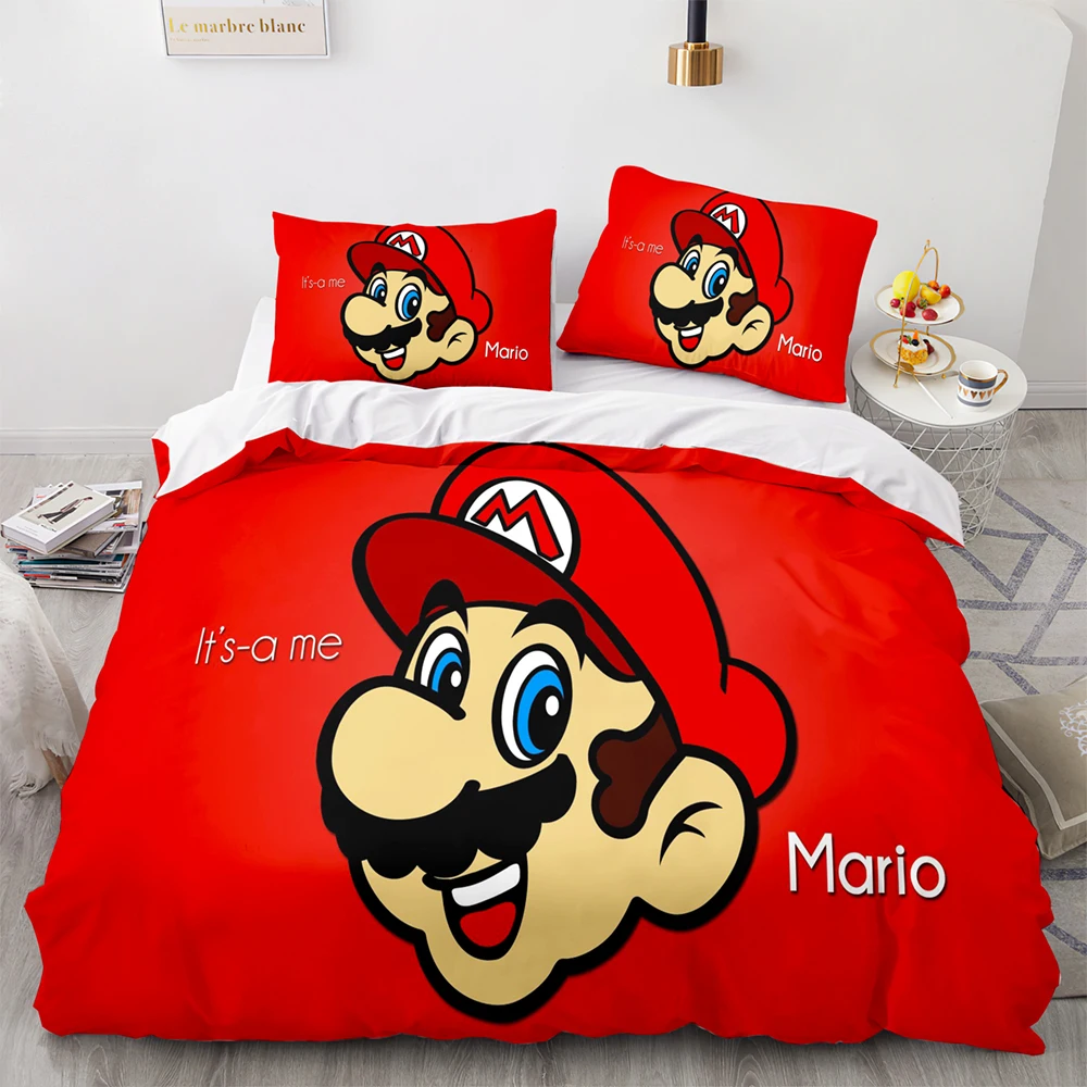 

Popular Anime Game Duvet Cover Cartoon 3D Marioes Bedroom Bedding Set 2/3pcs Single Full Size Teen Kid Bed Quilt/Comforter Cover