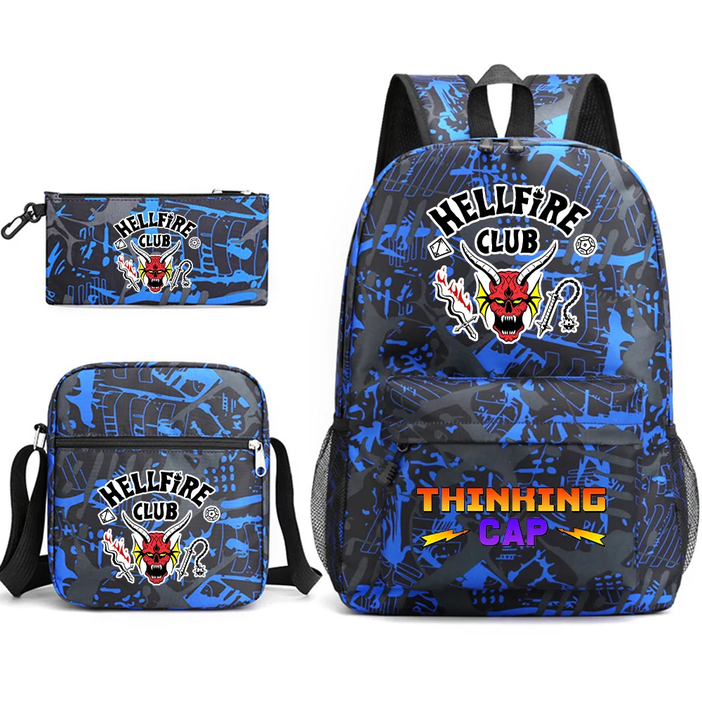 

Stranger Things Season 4 Hellfire Club School Bagpack Three Piece Canvas Bag Girl And Boy Travel Student Book Backpack