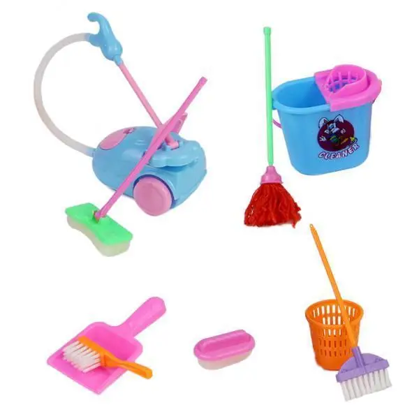 

4X 9PCS Kids Pretend Play Cleaning Set Broom Mop Housework Tools Kit Toys