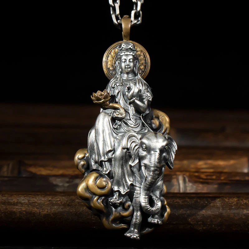 New Retro Dripping Guanyin Bodhisattva Silver Pendant Silver Necklace Pendant Lanyard Guanyin Silver Pendant for Men and Women