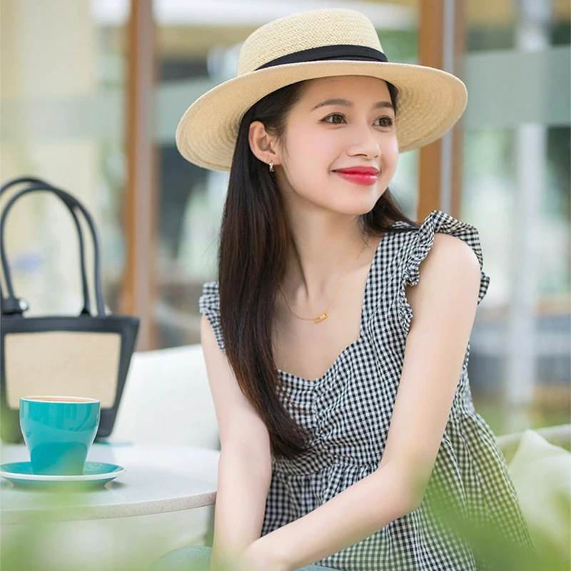 Men Women Straw Boater Hats Summer Sunhat Pork Pie Top Cap Sailor Sombrero Beach Fedora Trilby Travel Size US 7 1/8-7 1/4 UK M-L