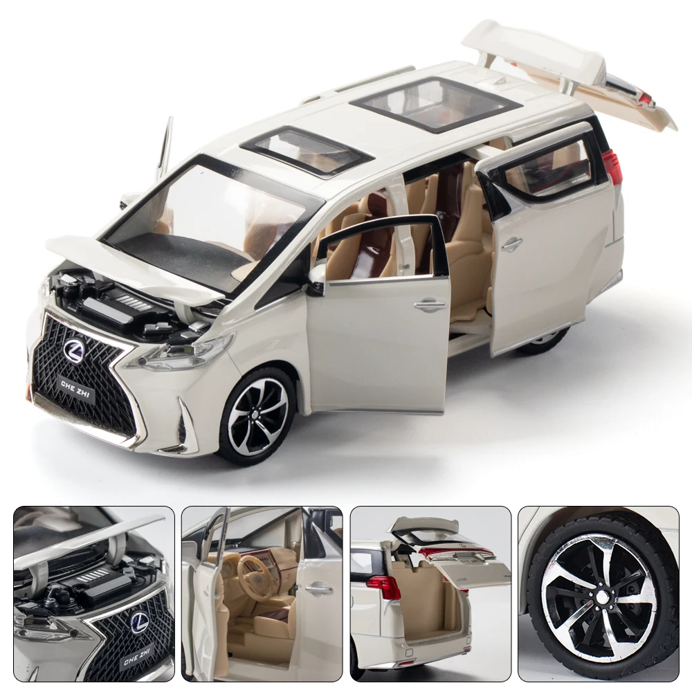 

2021 1:24 High Simulation Lexus LM300H Diecast Alloy Car Model Sound Light Boy Toys 6 Doors Can Open Children Gift Collection