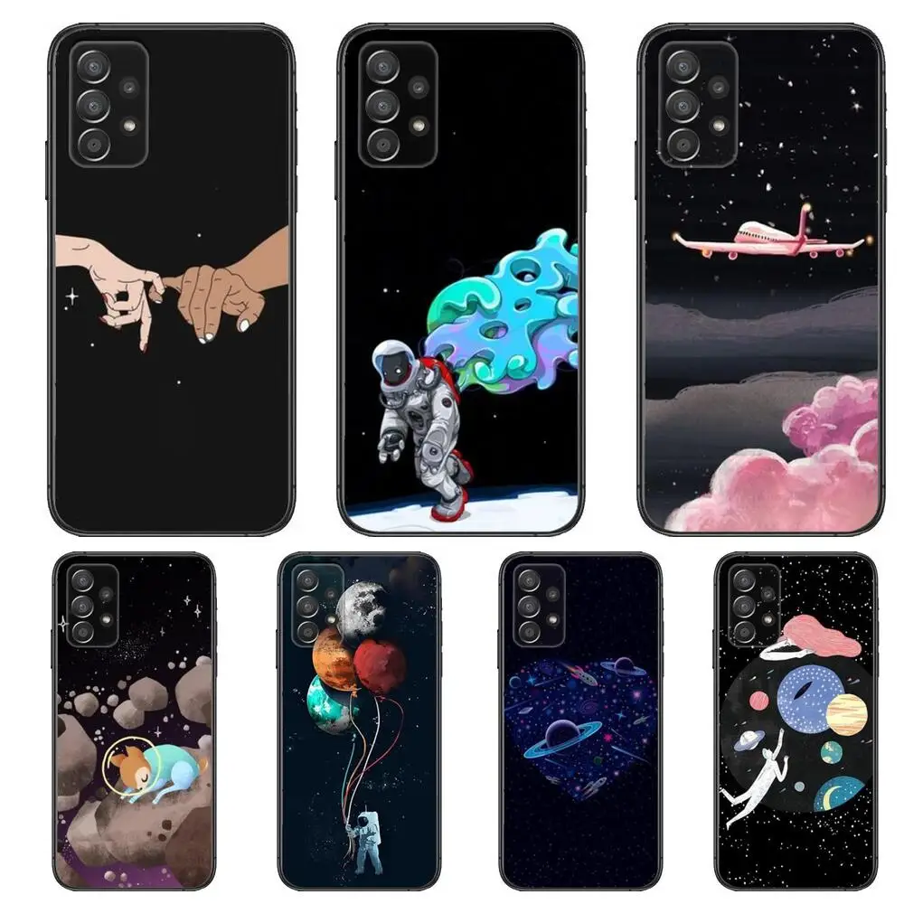 

Moon plane abstract stars art Phone Case Hull For Samsung Galaxy A70 A50 A51 A71 A52 A40 A30 A31 A90 A20E 5G a20s Black Shell Ar