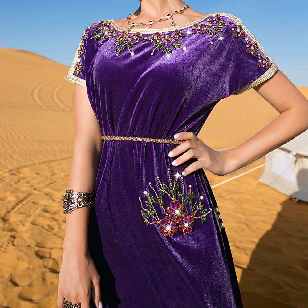 Solid Purple Women Dress Muslim Abaya Dubai Kaftan Islamic Clothing Evening Party Gown Caftan Marocain Djellaba Eid Ramadan