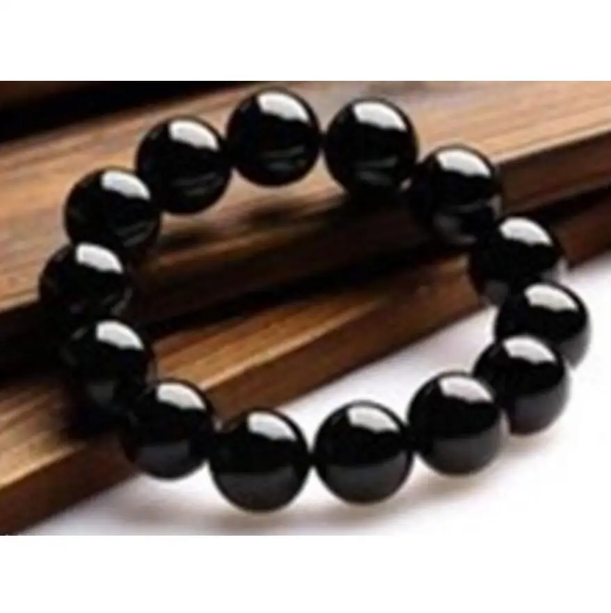 

Fine jewelry 12mm Natural Genuine Black Agate Onyx Round Beads Stretchy Bracelets Noble style Natural Fine