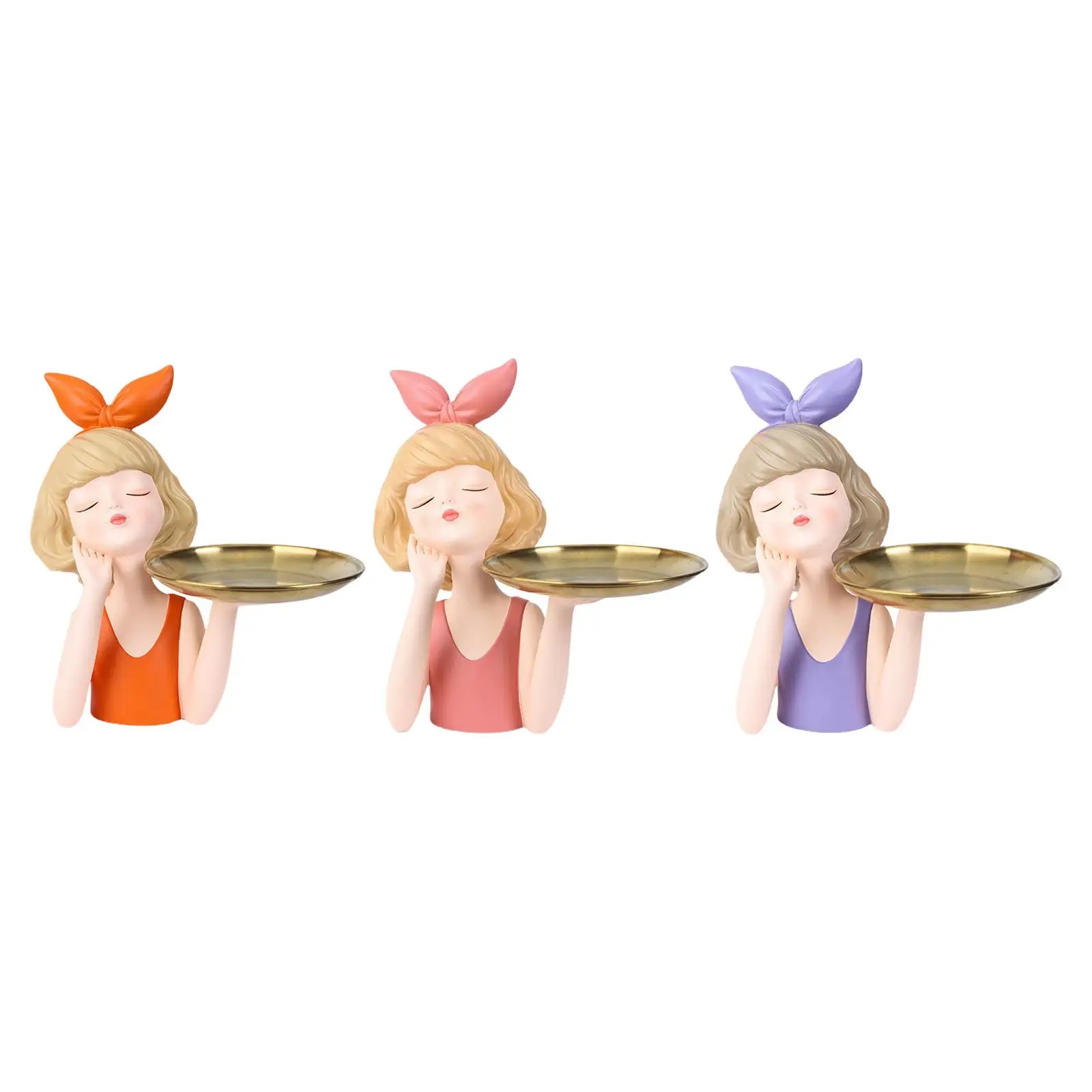 

Resin Girl Storage Tray Statue Decorative Holder Sculpture Resin Storage Holder for Bedroom Office Entryway Decor