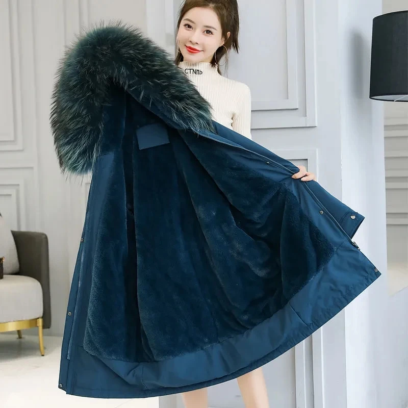 Parkas Womens 2022 Winter New Fashion Slim All-match Padded Jacket Women Large Size Hooded Fur Collar Warm Down Cotton Coat