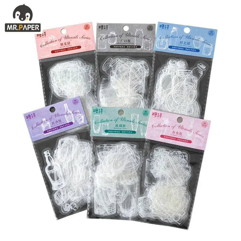 

Mr. Paper 6 40pcs/bag Simple Personality PET Sticker Creative Bottle Hand Account Material Decorative Stationery Sticker