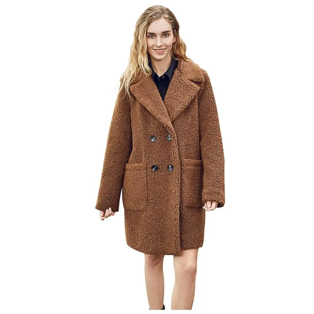 Women Simple Long Thermal Real Fur Coat Lapel double-breasted Thick Wool Trench Jacket Fashion Pure Color Luxury Real Fur Coat