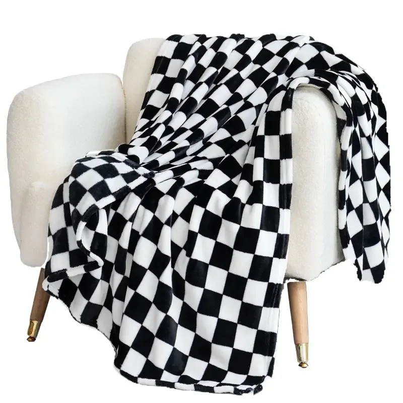 Retro Checkerboard Plaid Flannel Blanket Super Soft Warm Throw Blanket Office Nap Shawl Sofa Cover Bedspread Gift Blankets