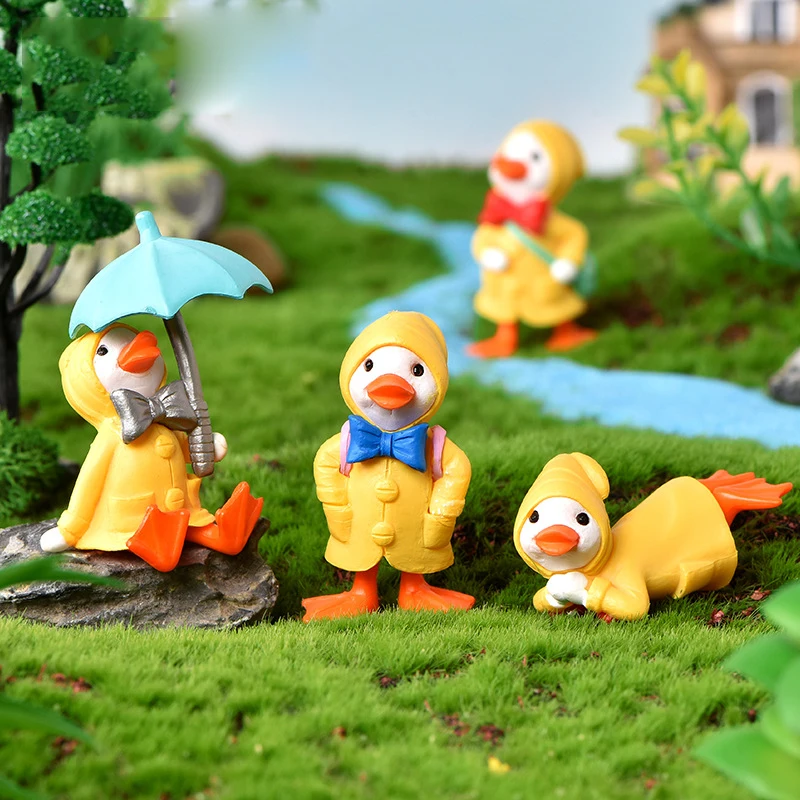 

4 Pcs Cute Duckling Easter Decoration Miniature Hare Animal Figurine Resin Craft Mini Duck Garden Ornament