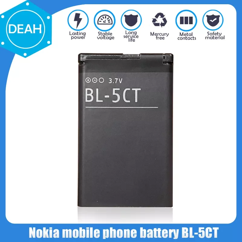 

1PCS 3.7V 1050mAh BL-5CT BL 5CT BL5CT Replacement Phone Battery For Nokia 3720 5220 5220XM 6730 6330 6303i C5-02 C3-01 C5-00