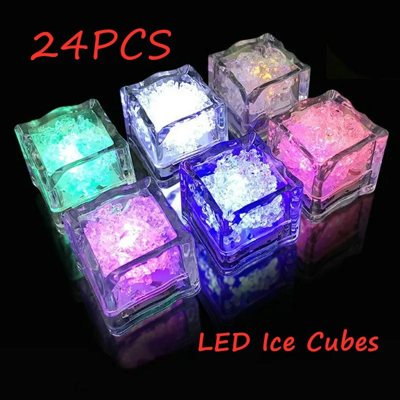 

24Pcs/2Set LED Ice Cubes Glowing Party Ball Flash Light Luminous Neon Wedding Festival Bar Wine Tasteless Glass Decoration Supp
