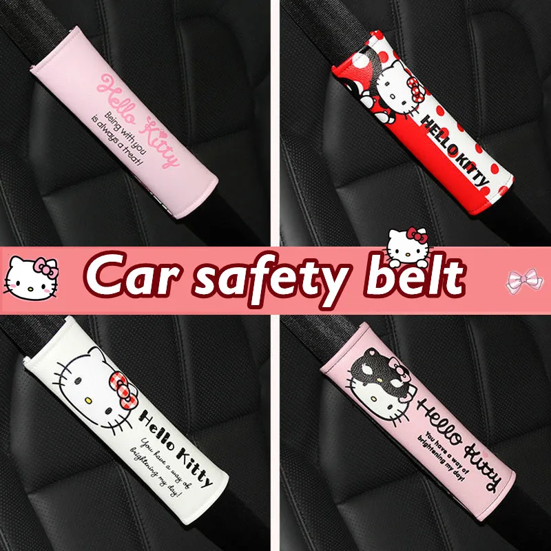

Cute Hello Kitty Car Child Safety Belt Cover Soft Vehicle Cute Creative Shoulder Protect Shell Sedan Interior Decor Accessories