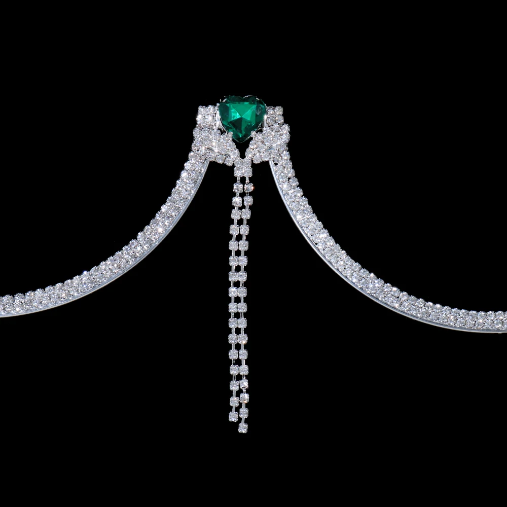 Роскошная цепочка Stonefans для груди с зеленым кристаллом в форме сердца женский