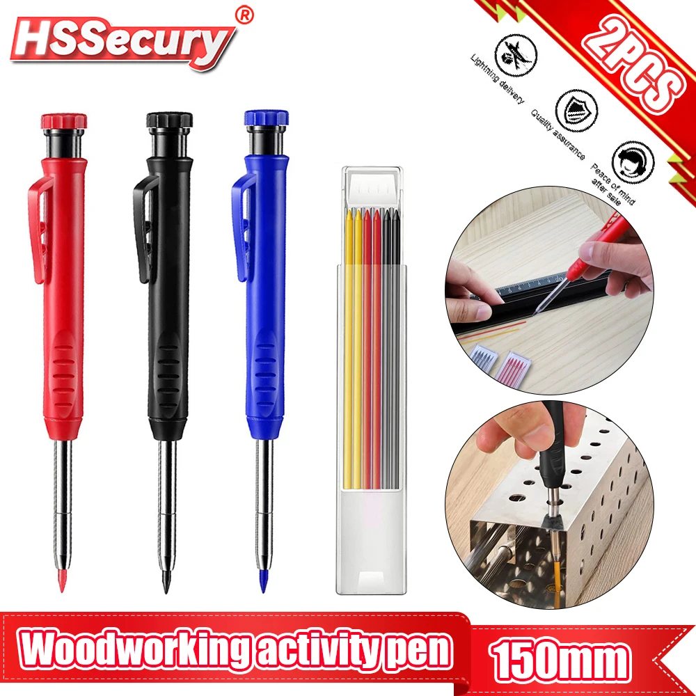 Set With 6 Refill Built-in Sharpener Deep Hole Mechanical Pencil Woodworking Tools Carpentry Scriber