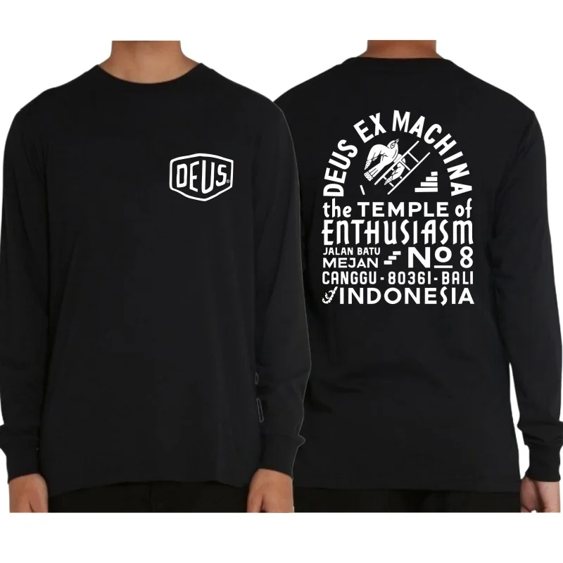 Czarne bawełniane koszulki z długim rękawem i dekoltem w szpic DEUS EX MACHINA Wiosna Jesień Wysokiej jakości koszulka Mężczyźni Kobiety MTB