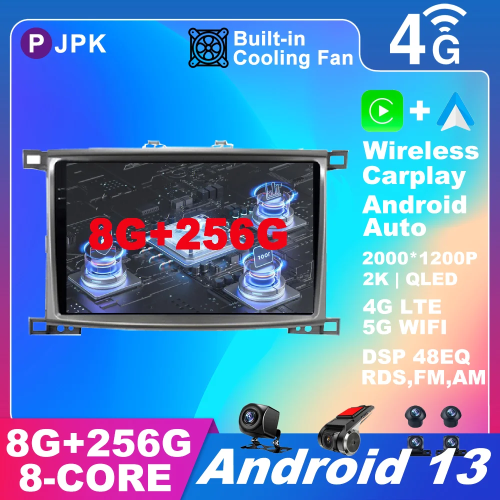 

10,1 дюймов Android 13 для Toyota Land Cruiser 100 2005 - 2007 автомобильное радио видеокамера BT WIFI No 2din 4G LTE DSP мультимедийное AHD Авторадио