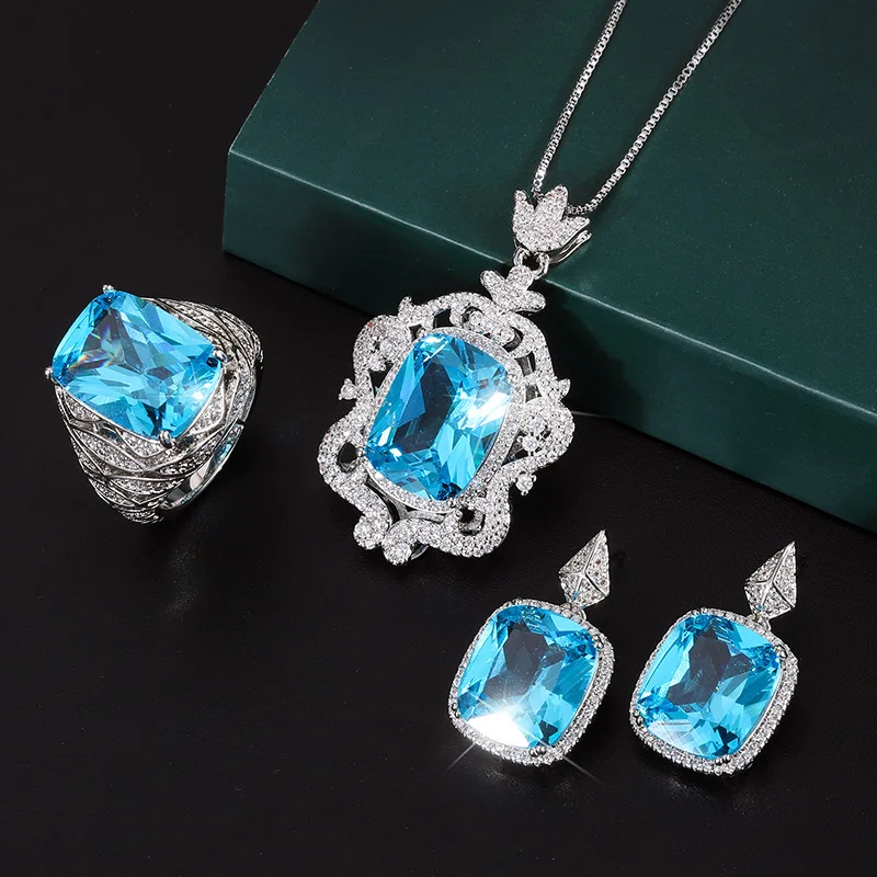 

Retro Charms 2023 New Topalan Blue High Carbon Diamond Necklace Earrings Ring Macrame Women's Jewelry Trendy High Quality Gift