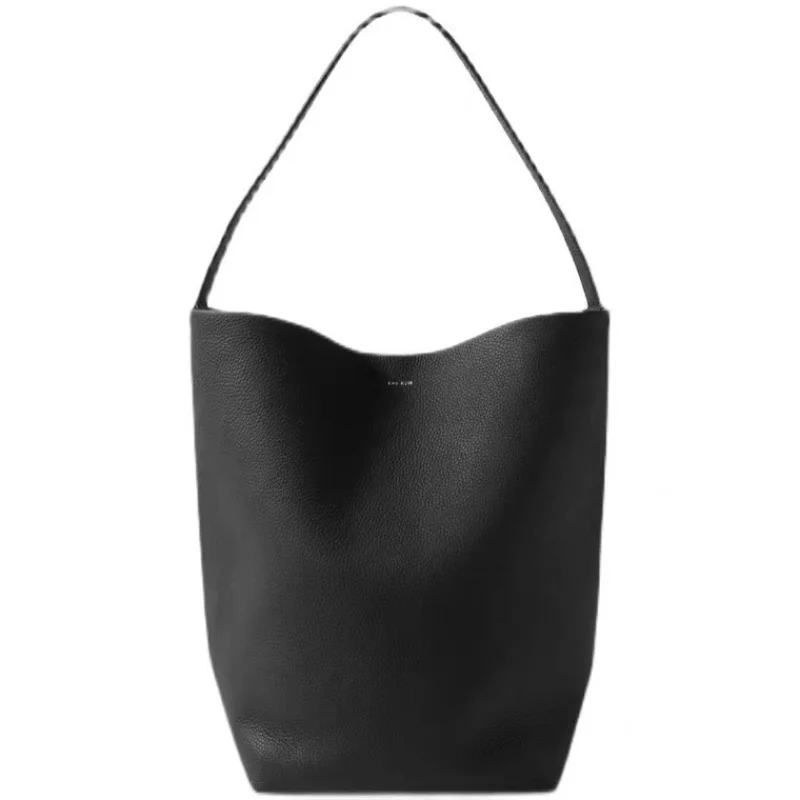 Cowhide bucket bag, lychee grain, large capacity shoulder bag, handbag, portable lady's designer bag