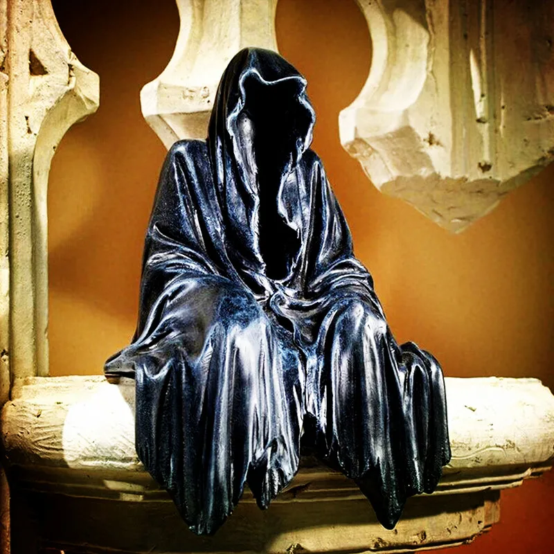 

Black Grim Reaper Statue Thrilling Black Robe Nightcrawler Resin Garden Figurine Ornament Horror Ghost Sculpture Desk Decoration