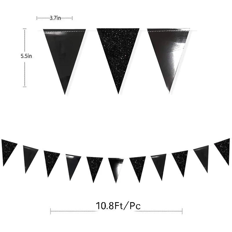 

Черные украшения для вечеринки, подвесная блестящая гирлянда для дня рождения, треугольный баннер, бумажные флажки, выпускная овсянка, стример, декор для вечеринки