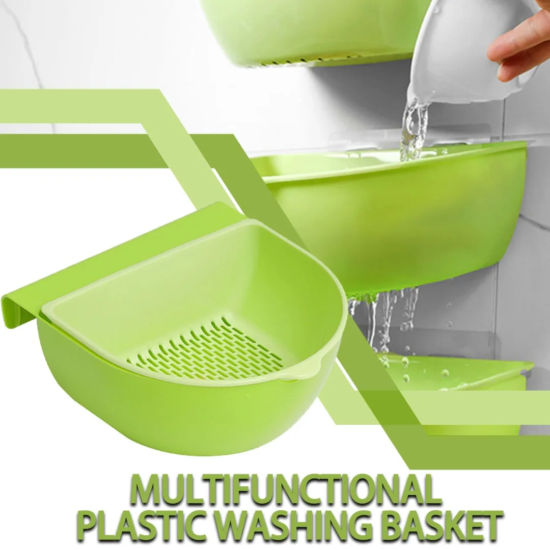 

Kitchen Rotatable Double Drain Basket Fruits Vegetables Washing Storage Basket Strainers Bowl Cleaning Filter Colander Tool