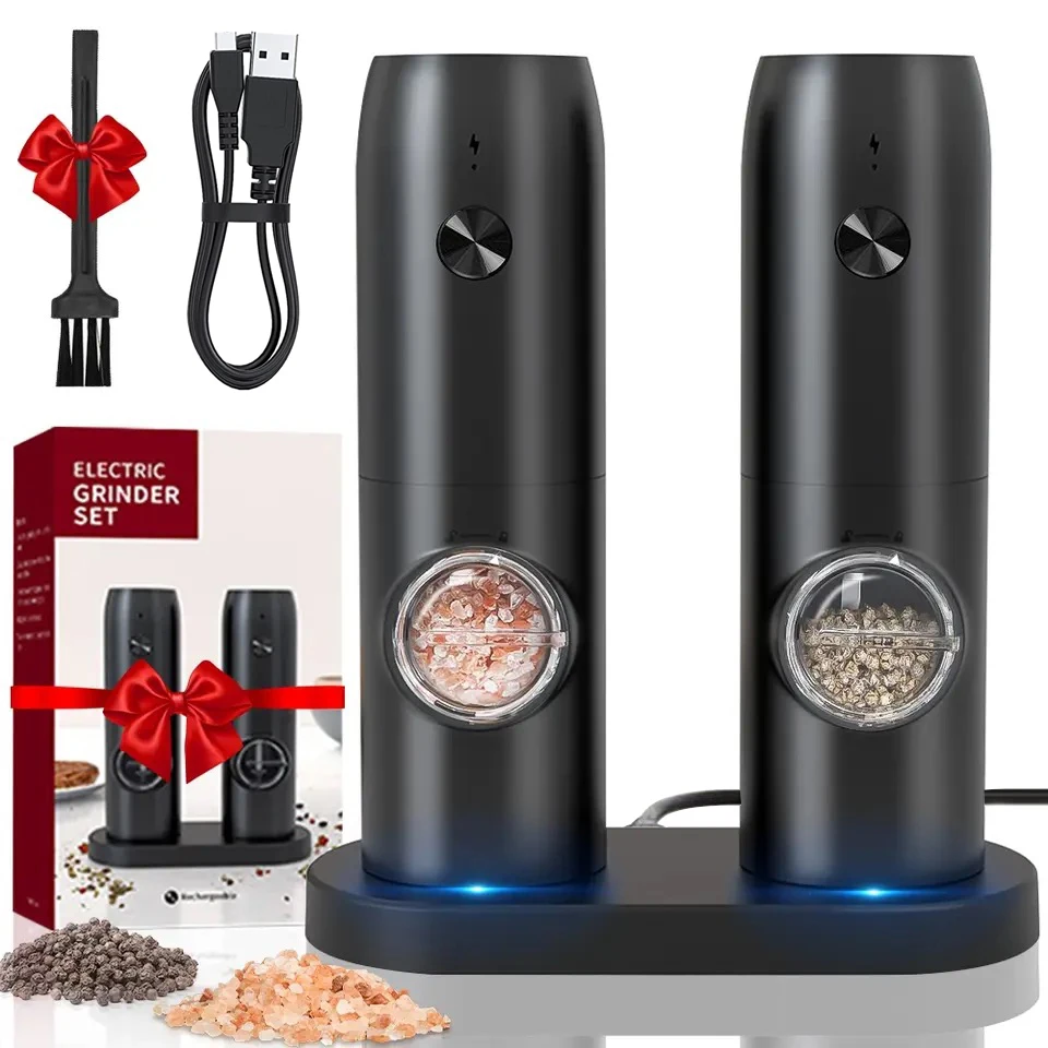 

Automatic Pepper Grinder Salt And Pepper Grinder USB Rechargeable Adjustable Coarseness Spice Mill With LED Light Kitchen Tool