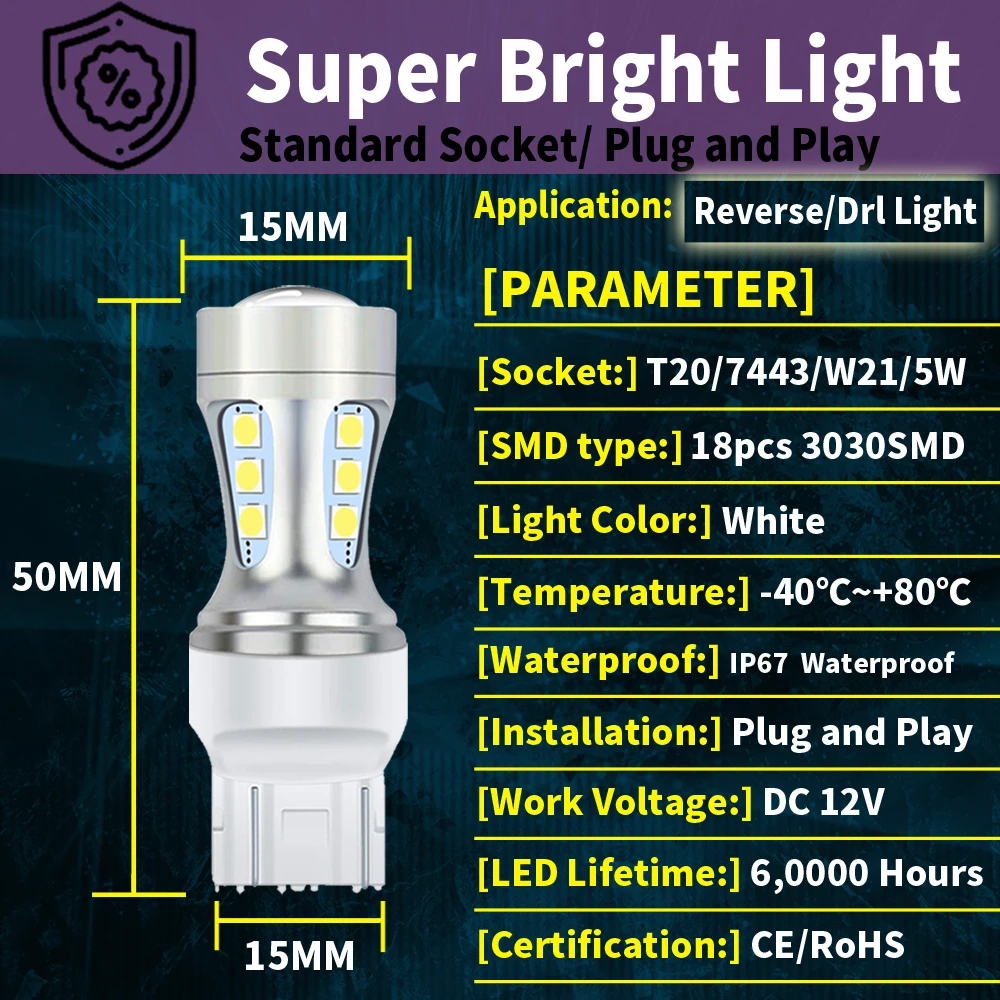 2x сигнальная лампа T20 Led 7443 W21/5W T25 T15 Canbus 1157 BAY15D Diode BA15S 1156 7506 P21W парковочные фонари