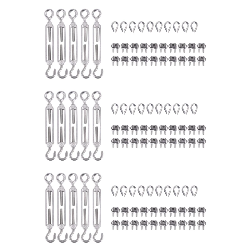 

15X 304 Stainless Steel Turnbuckle M6 Wire Rope Tension Tensioner Strainer And M3 Wire Rope Clips