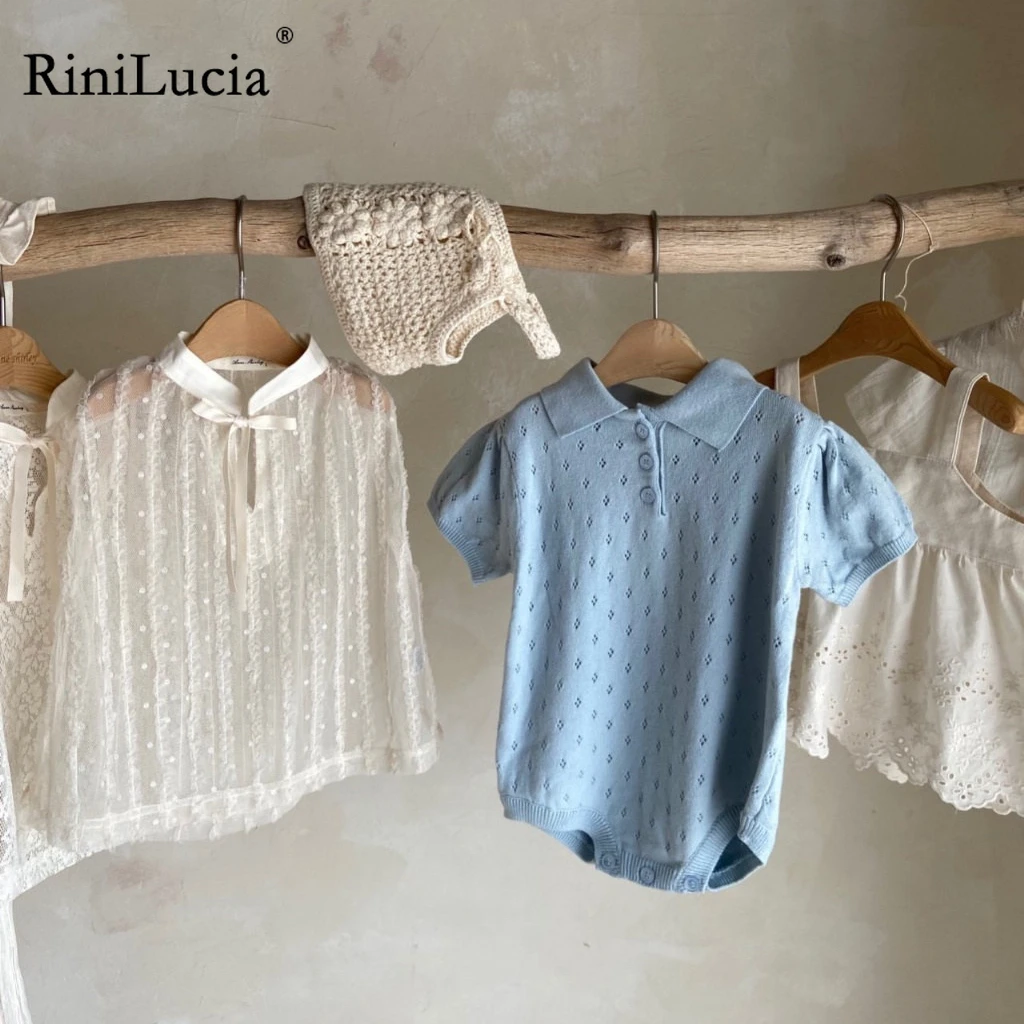

RiniLucia 2023 New Baby Girls Boys Romper Summer Solid Short Sleeve Knit Baby Rompers Infant Playsuit Jumpsuits Newborn Clothes