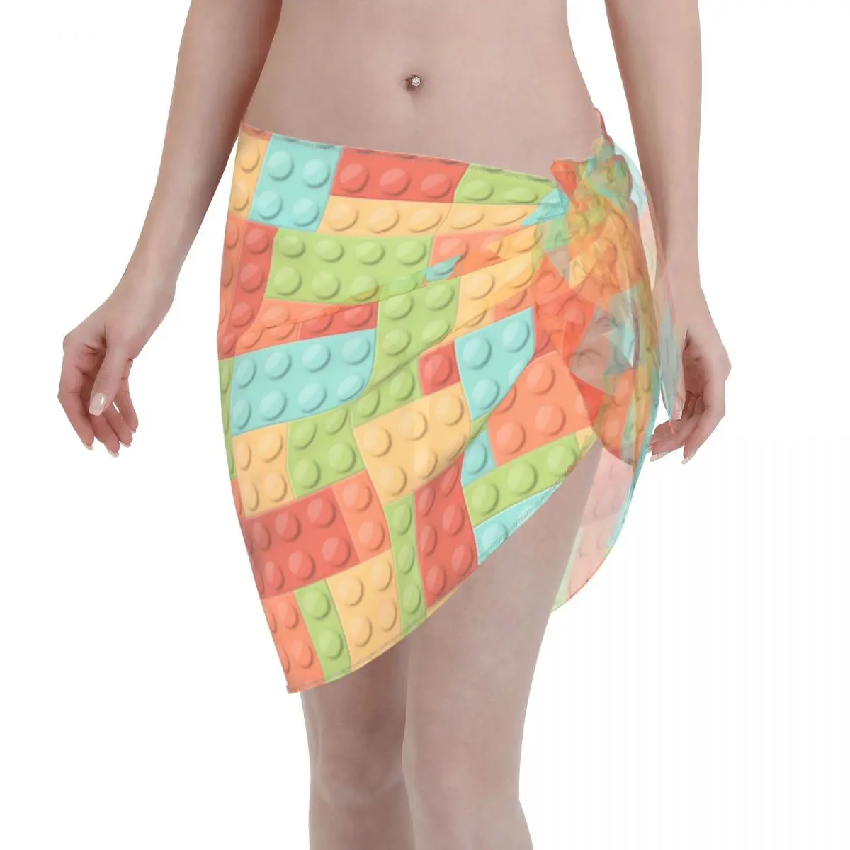 

Colorful Toy Bricks Sexy Women Beach Cover Up Wrap Chiffon Swimwear Beach Dress Summer Theme Bikini Cover-Ups Skirt Swimsuit
