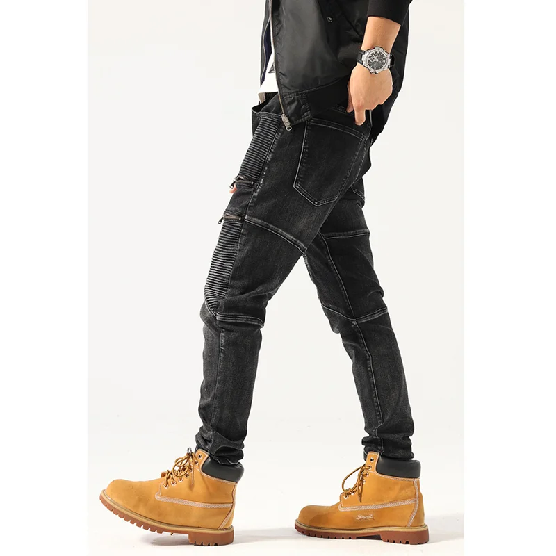 Streetwear Men Locomotive 2022  Autumn and Winter Self-cultivation Elastic Force Black Jeans Recreational Pencil Pants Female