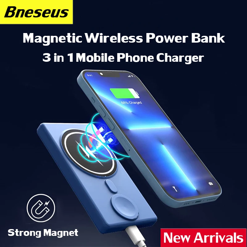 

3 in 1 Magnetic Wireless Power Bank Macsafe Powerbank Fast Charger For iPhone 12 13 14 AirPods iWatch External Auxiliary Battery