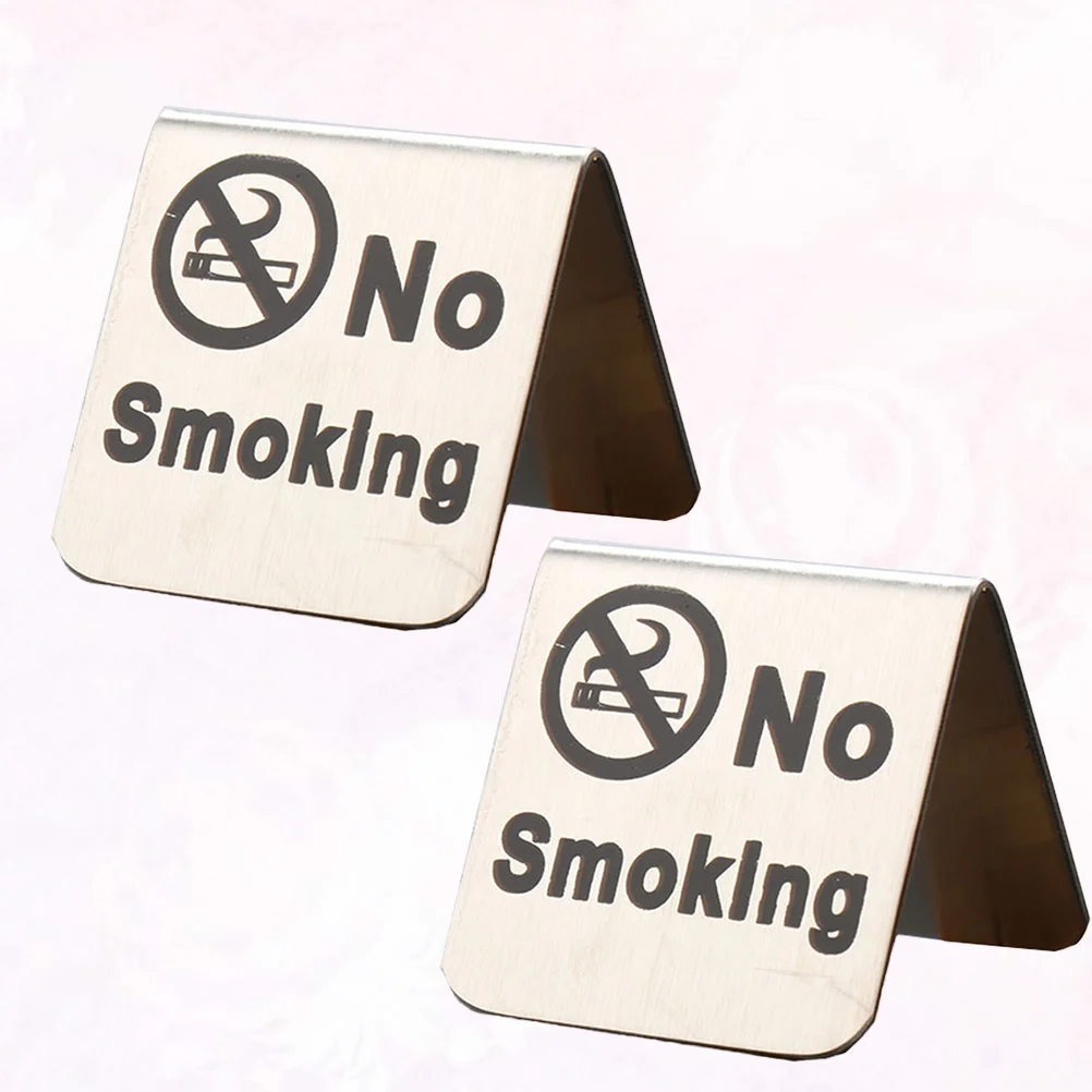 

2 PCS Stainless Steel Tables No Smoking Tent Sign Desktop Indicator Double Side