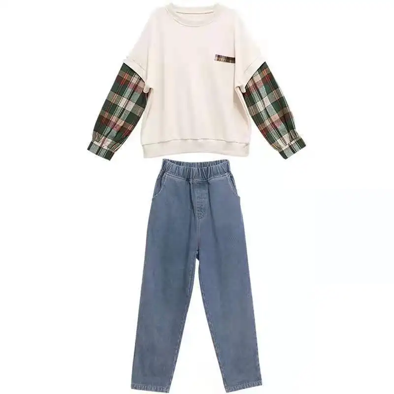 Осенне-зимний комплект одежды для девочек хлопковая толстовка с рукавами в стиле