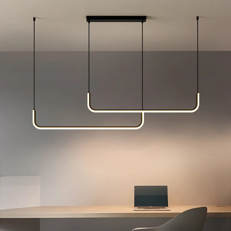 Minimalism Modern Led Chandelier Pendant Lights Fixture For Dining Room Home Decor Bedroom Black Hanging Lamp With Remote Lustre