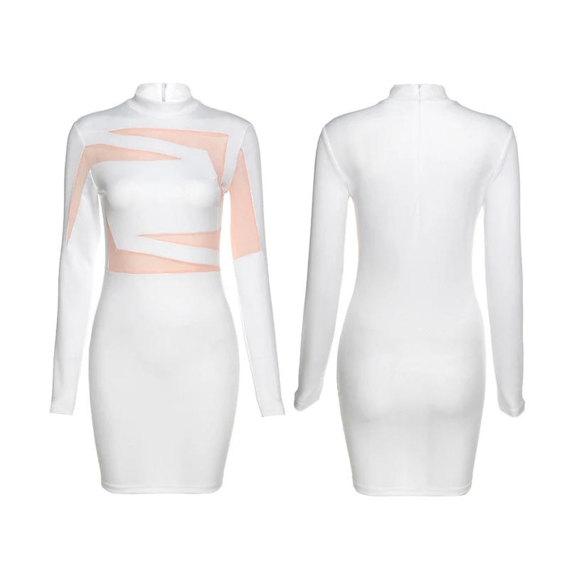

Women Long Sleeve Turtleneck Contrast Color Stripes Patchwork Bodycon Mini Dress U4LF