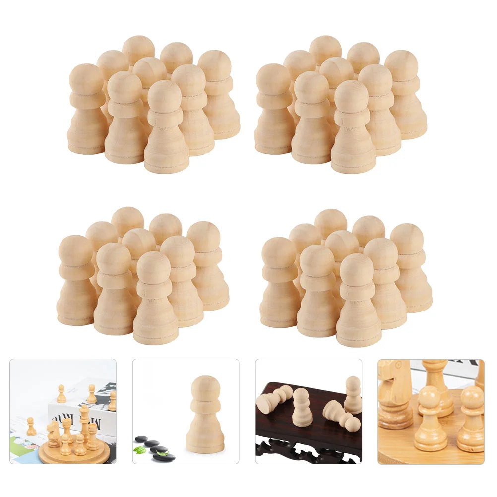 

50 Pcs Puzzle Wooden Chess Pieces Child Educational Toys Peg Unfinished Crafts